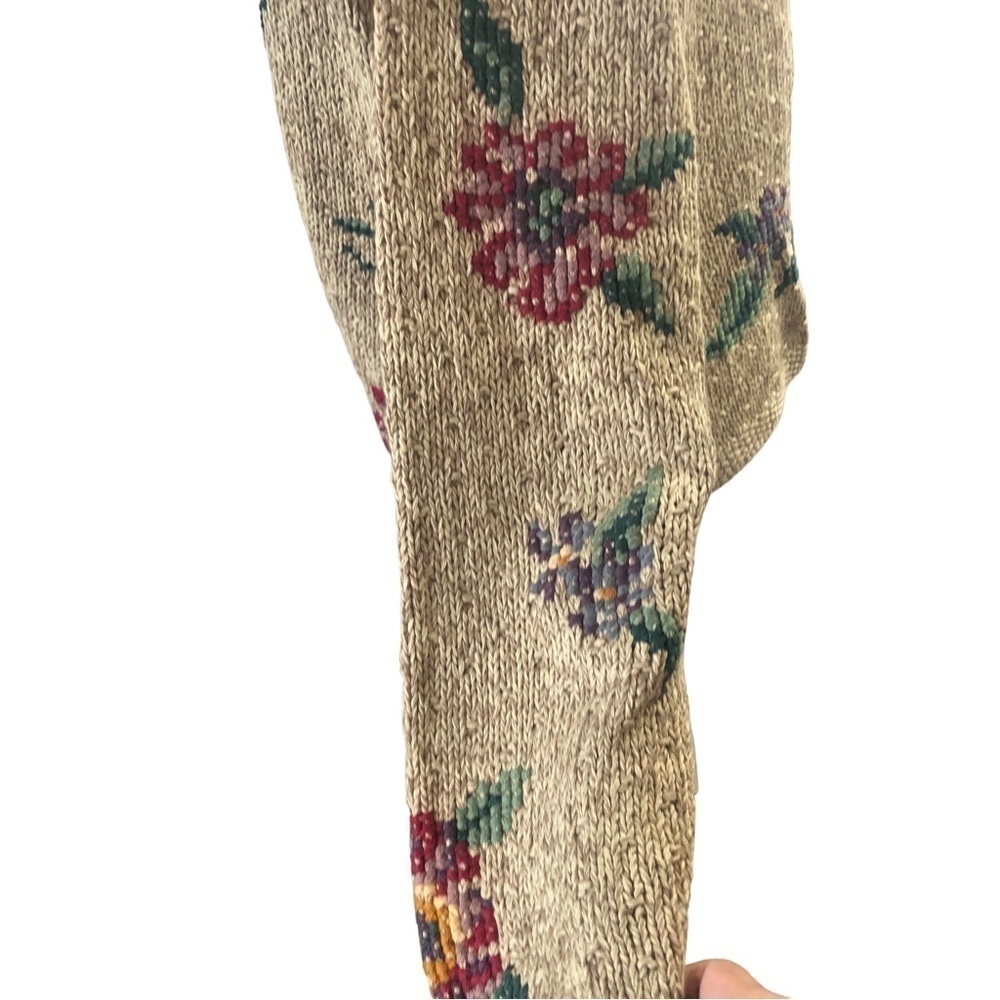 Bushwacker Ramie Cotton Cardigan Women L Oatmeal with Multicolor Floral - Picture 8 of 14